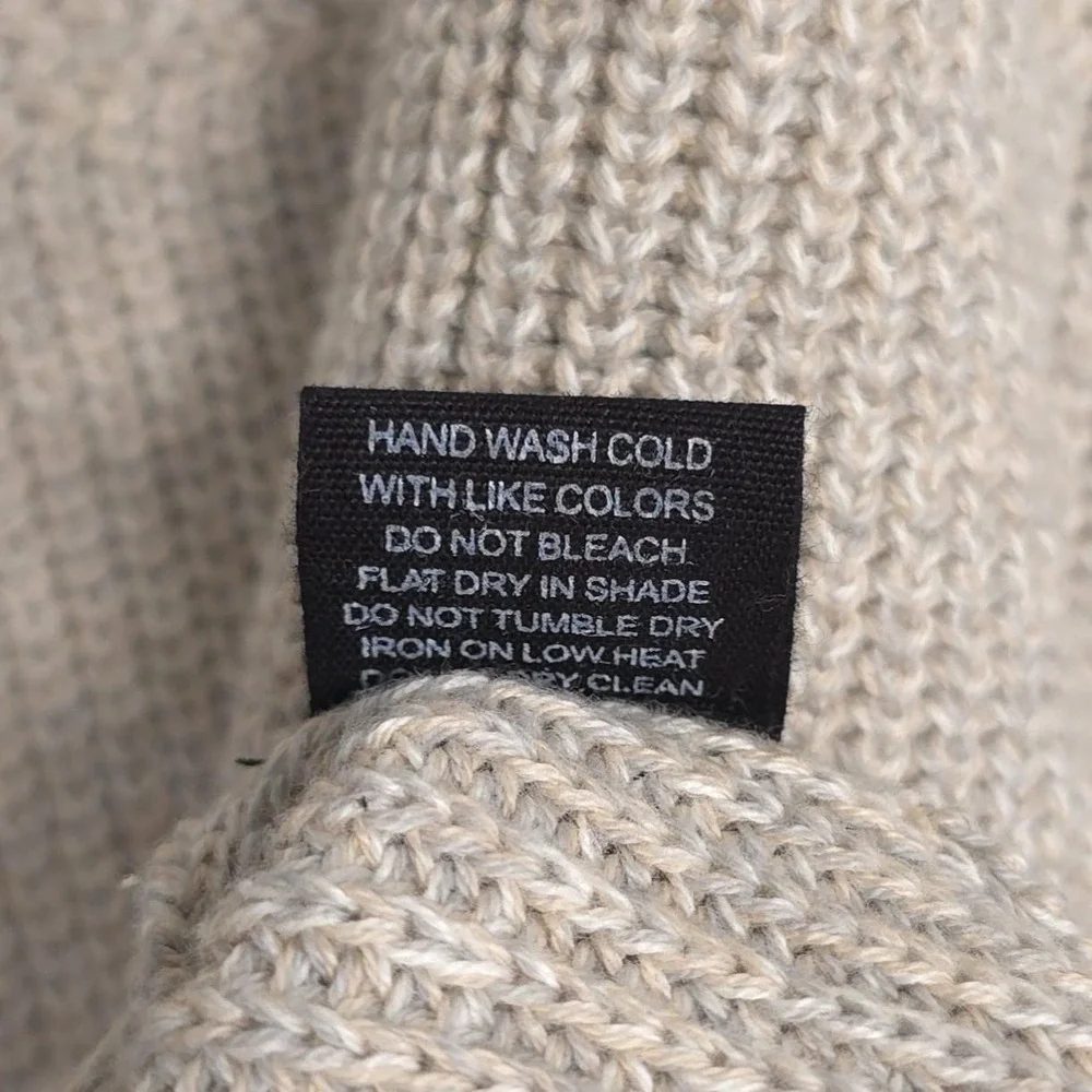 J. Peterman Men's Beige Marled Knit 100% Cotton Sweater LARGE Crewneck Fisherman